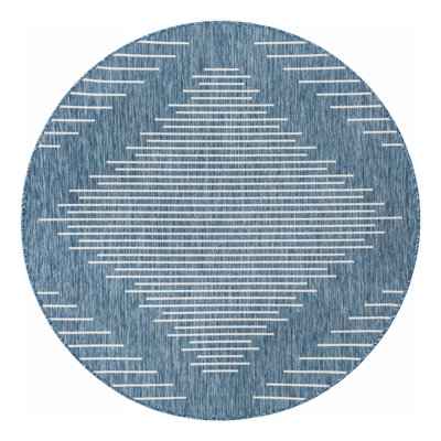 Tapis intérieur / extérieur en polypropylène géométrique tissé à la machine en gris / bleu