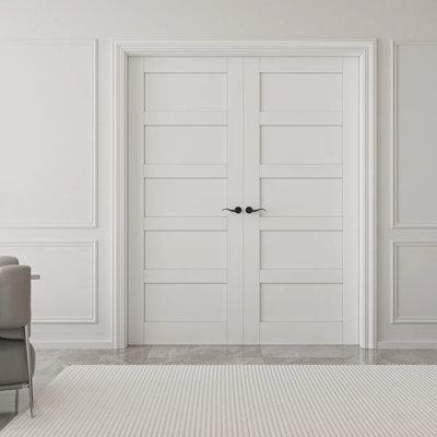 Paneled Prehung Interior French Doors Solid Manufacture Wood Double Door With Hardware Kit / Handles