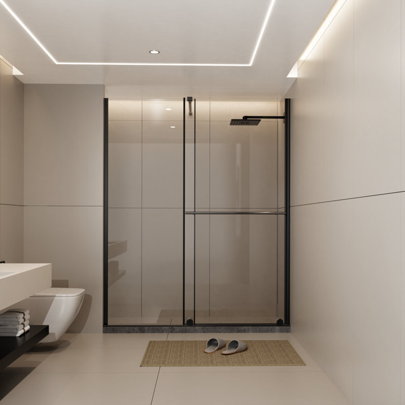 Glass Shower Door, 30 - 60 In.W X 72 In.H Shower Sliding Door Walk-In Shower Screen Dual Usage,1/4 Inch Thick Glass Panel With Stainless Steel Handle, Supporting Bar, Black