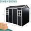 Remise en plastique à double couche en résine, 6 x 8 pi, imperméable, remise d'extérieur noir de carbone avec structure en acier, 8 x 6 pi, rouille