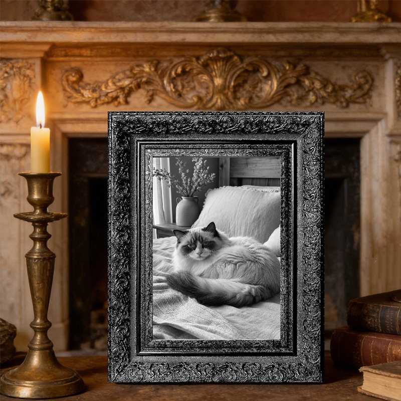 Cadre 1 photo noir orné 5 "x 7" avec support de table et crochets muraux, Black, 1, 5" W x 7" H