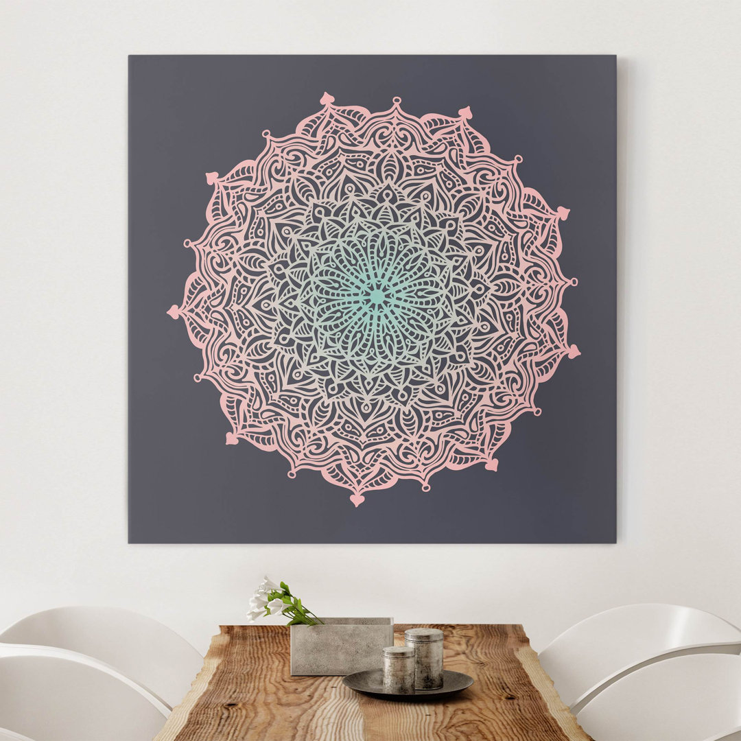 Leinwandbild - Mandala Ornament in Rosé & Blau von Andrea Haase