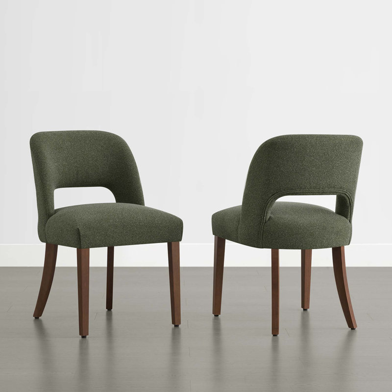 Upholstered Dining Chairs with Solid Wood Legs, Green