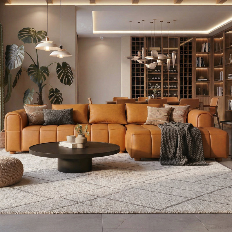Lasker Modern L-Shaped Sectional With Solid Wood Legs And Stylish Tufted Design