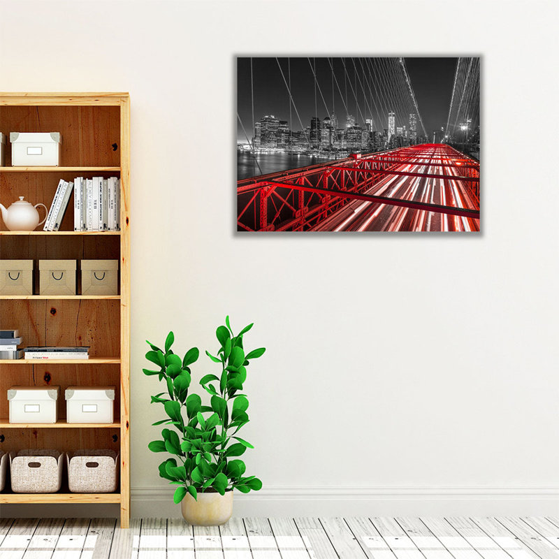 «Brooklyn Bridge And Lower Manhattan Skyline At Dusk», reproduction d'art sur toile, H 18 po x l 24 po
