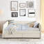 Lit de jour avec lit gigogne, option de rangement de tiroir, grand lit, rembourré, boucle beige, rayures élégantes, expérience d'assise confortable, solution manuelle d'installation facile, rembourrage vertical, marches