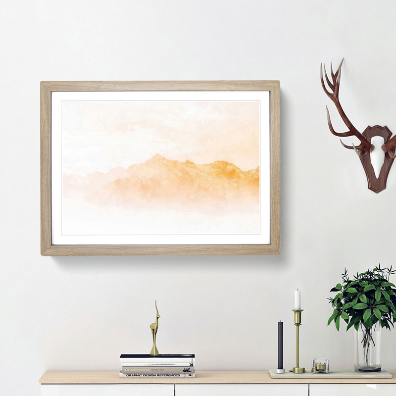 Distant Mountain - Picture Frame Graphic Art Print, 45cm H x 63cm W x 2cm D, Oak Framed
