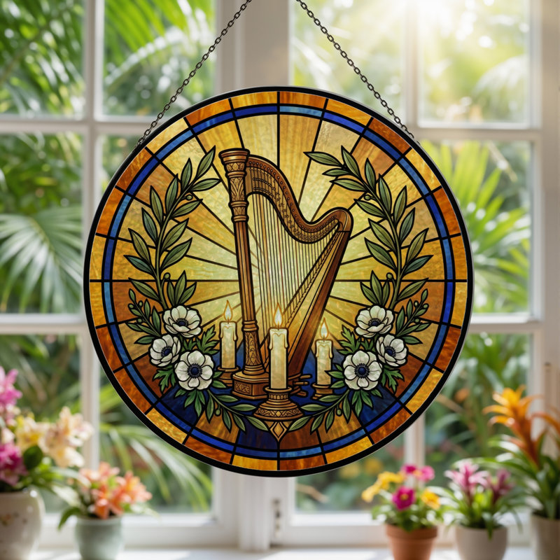 Vitrail Harp Candles, vitrail, H 12 po, 12"H