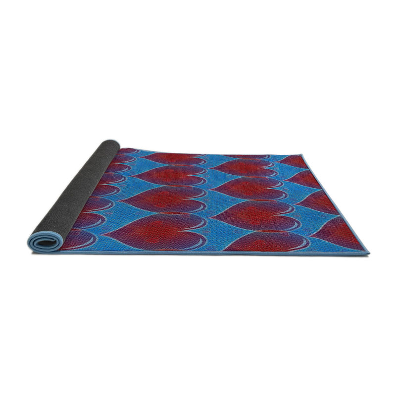 Tapis bleu/rouge à motifs, Rond 7 pi