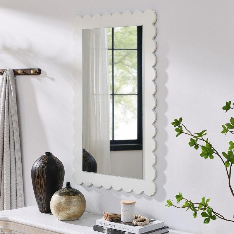 Emmeline Scalloped Rectangle Wall Mirror, 36.22" x 22.44", White