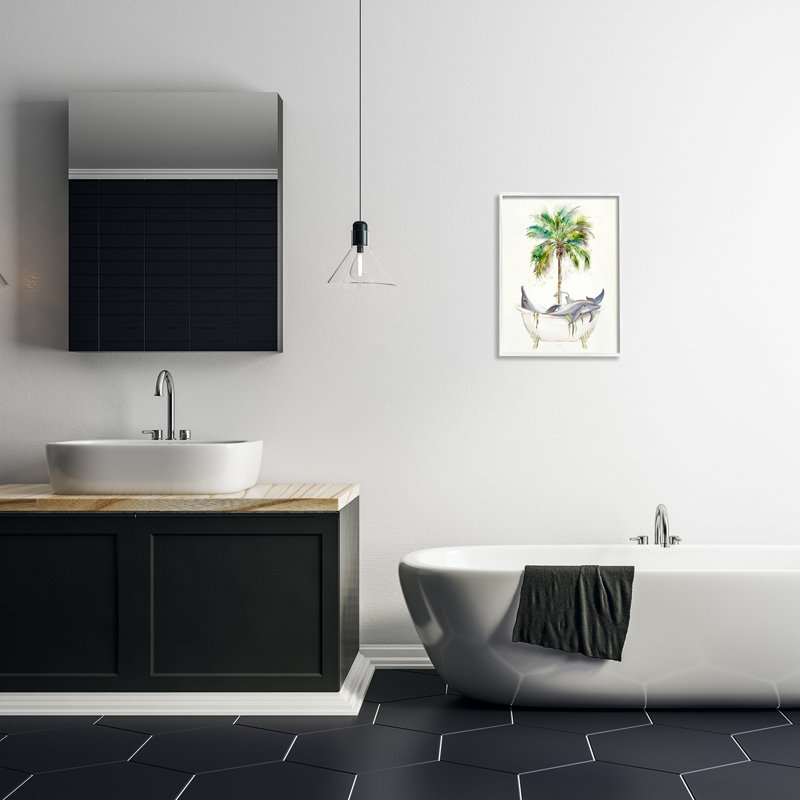"Tropical Dolphins", giclée par Ziwei Li, H 20 po x l 16 po x P 1,5 po, Giclée encadrée blanc bord de mer