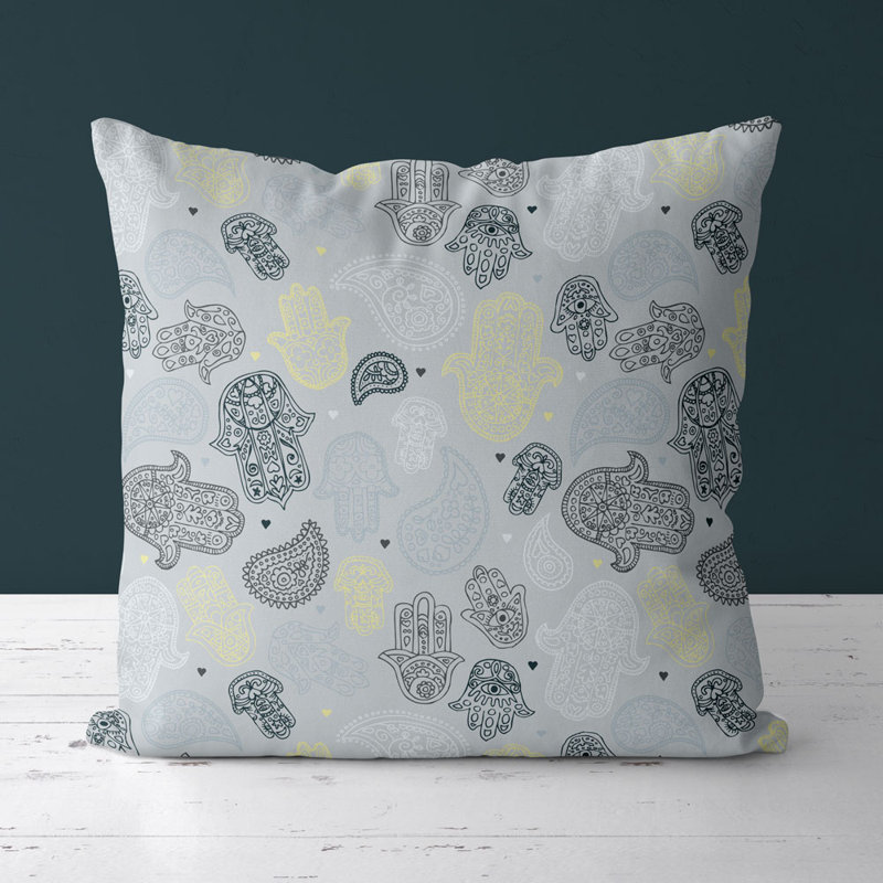 Housse de coussin carré et insert, Gris / jaune / blanc