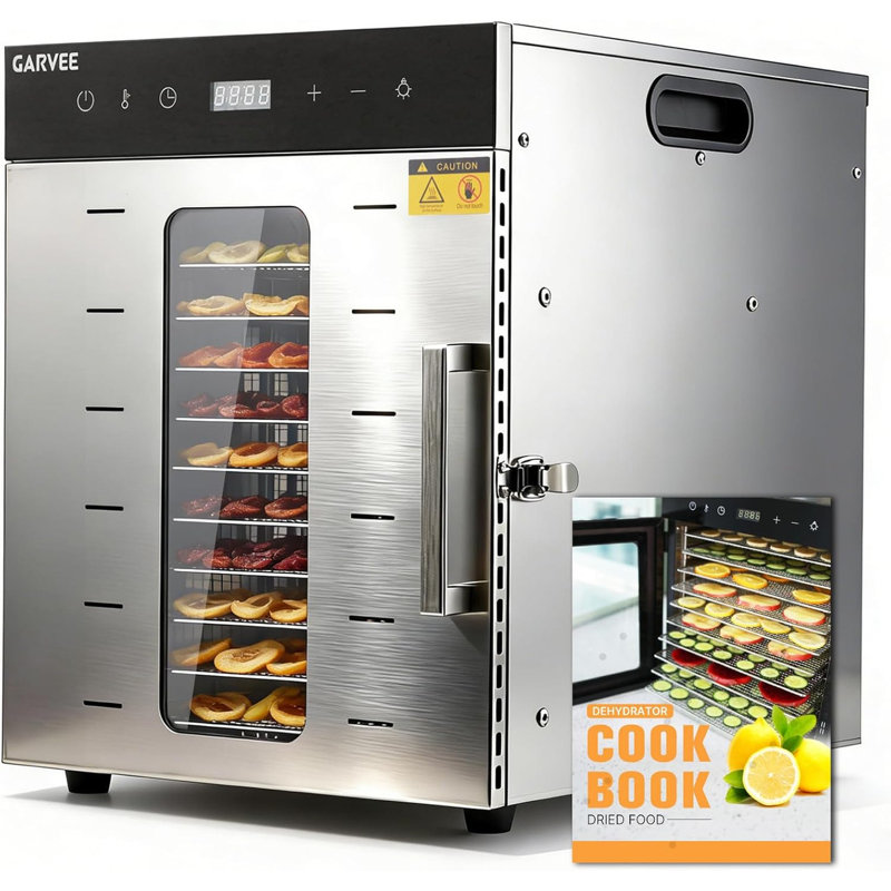 10-Tray Digital Food Dehydrator with Stainless Steel Trays, Adjustable 86-194°F Temp & 24H Timer, BPA-Free, Recipe Book for Jerky, Herbs, Fruits, Vegetables