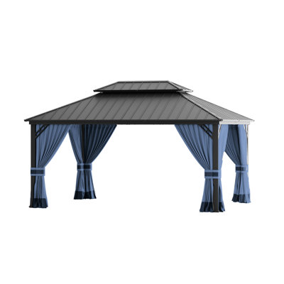 Hardtop Steel Patio Gazebo With Mosquito Netting And Ventilated Roof