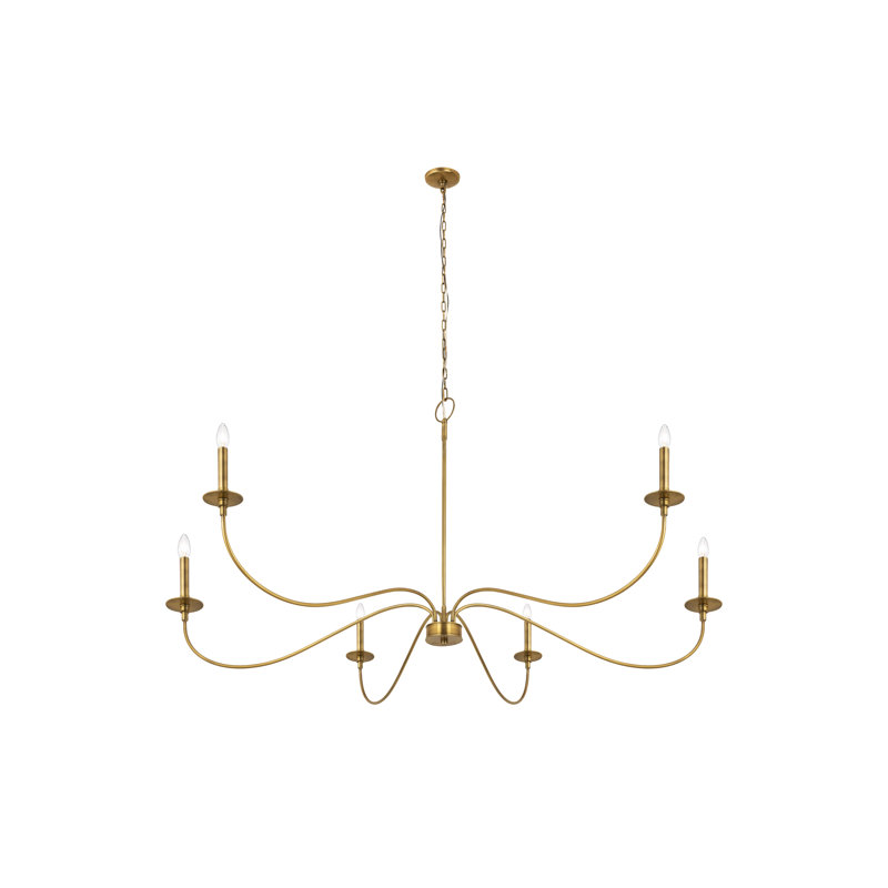 Ajmer 6 - Light Steel Dimmable Chandelier, 29" H x 63" W x 63" D, Rubbed Brass