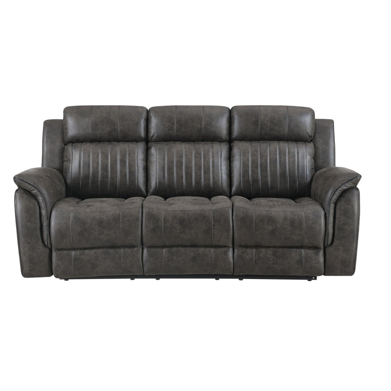 Canapé inclinable double en microfibre polie avec accoudoirs à coussins 83,5 po Ariste, Gris