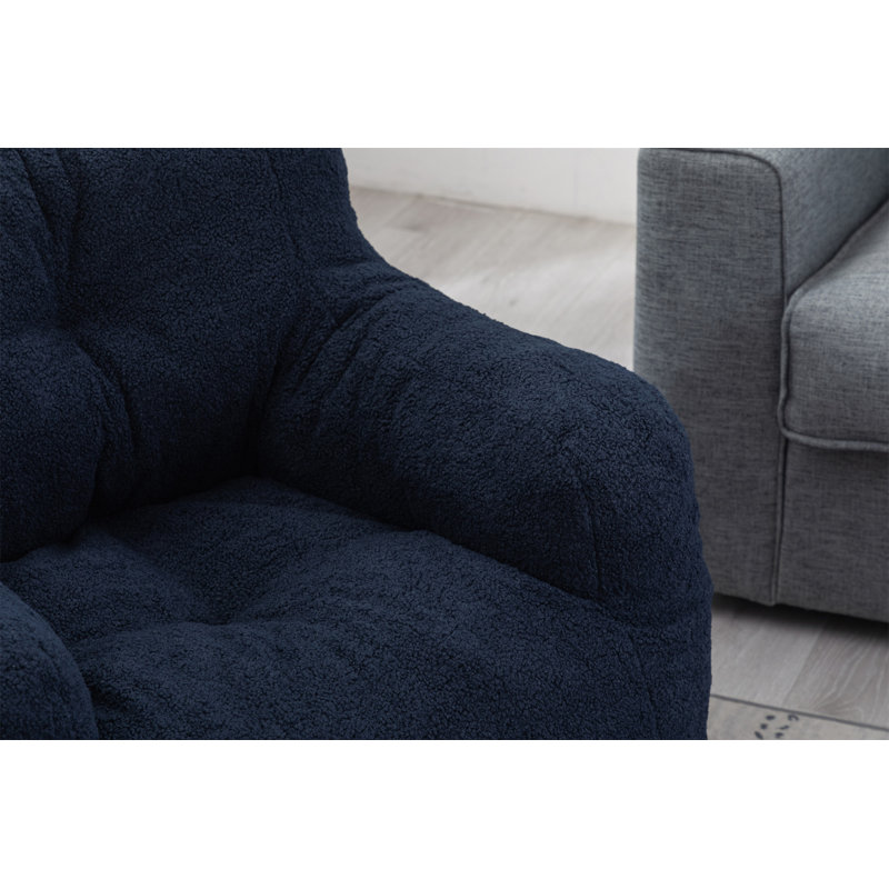 Fauteuil à billes en tissu d'ameublement doux, Imitation fourrure bleu foncé