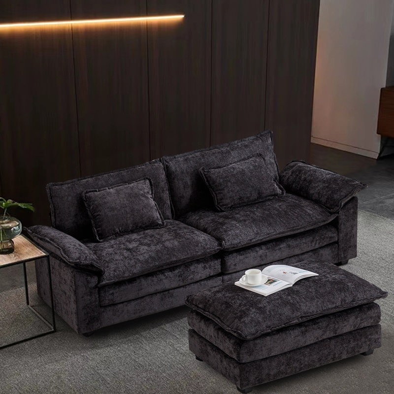Pavkovic Upholstered 85.8'' Sofa, Black Chenille