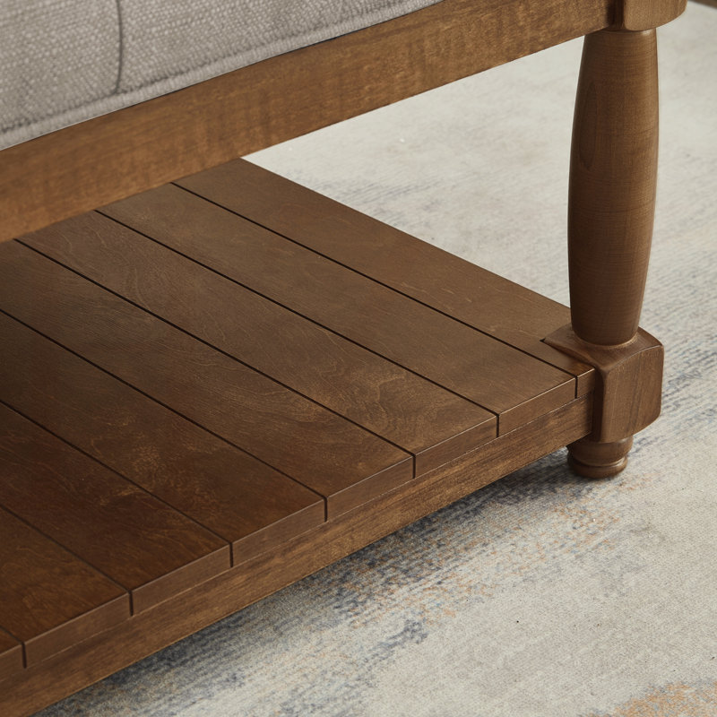 Grande table basse avec repose-pieds capitonné et repose-pieds avec tablette en bois massif, Lin