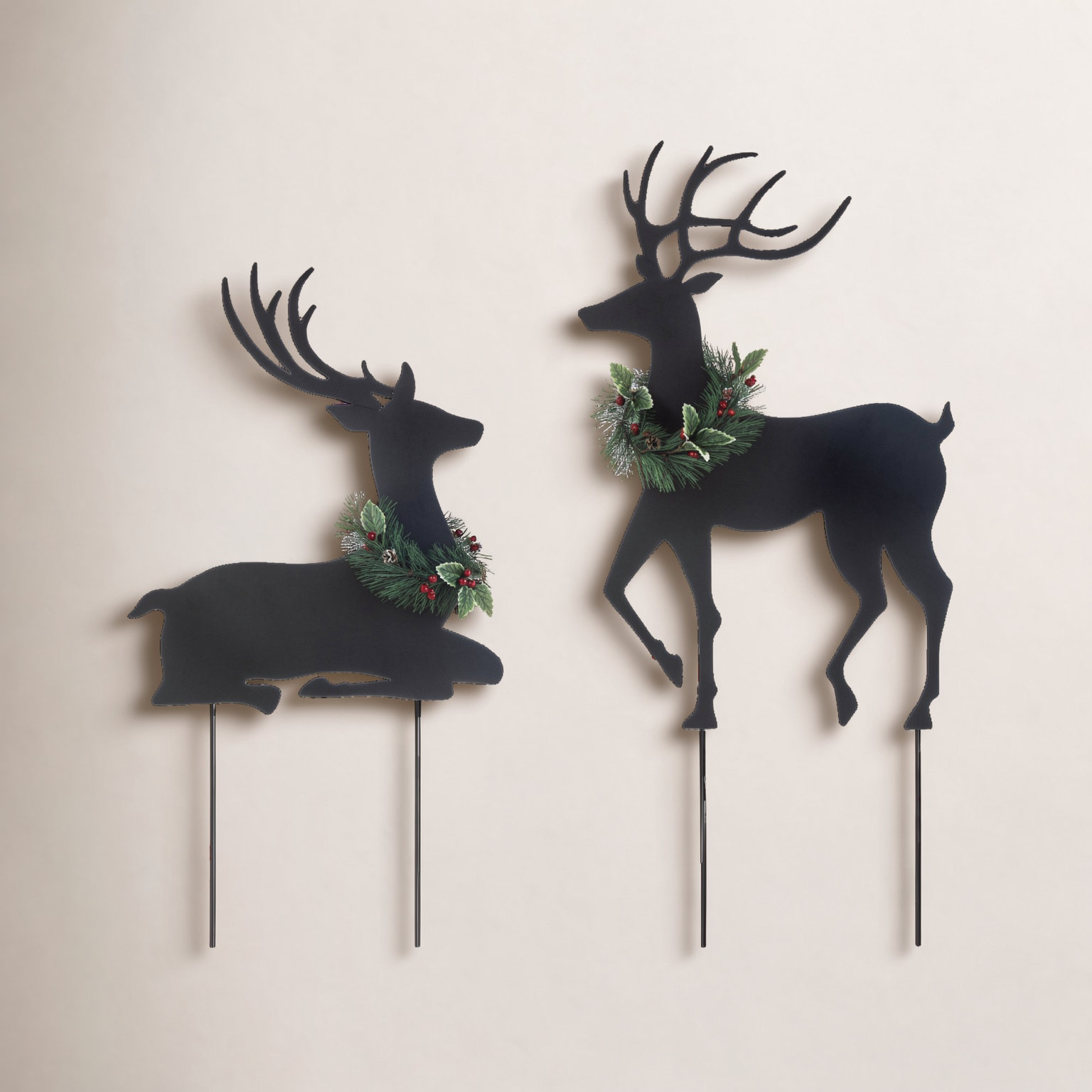 2-Piece Metal Reindeer Silhouette Yard Stake Set
