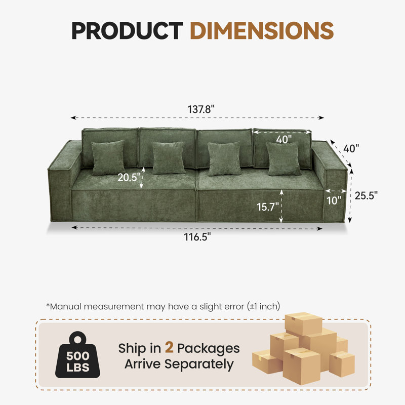Canapé 108 po confortable en osier de 108 po, canapé modulaire surdimensionné à 4 places modulaire surdimensionné, siège à assise profonde en coin moderne, sans assemblage