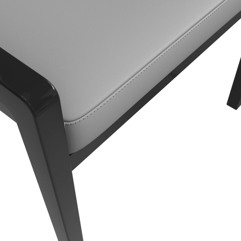 Chaise de salle à manger Colmar à dossier ouvert incurvé et pieds en bois d'hévéa, Gris, Noir, 1