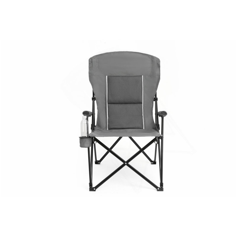 Fauteuil de jardin robuste à haut dossier 250LBS, chaise pliante portative avec porte-gobelet, Gris