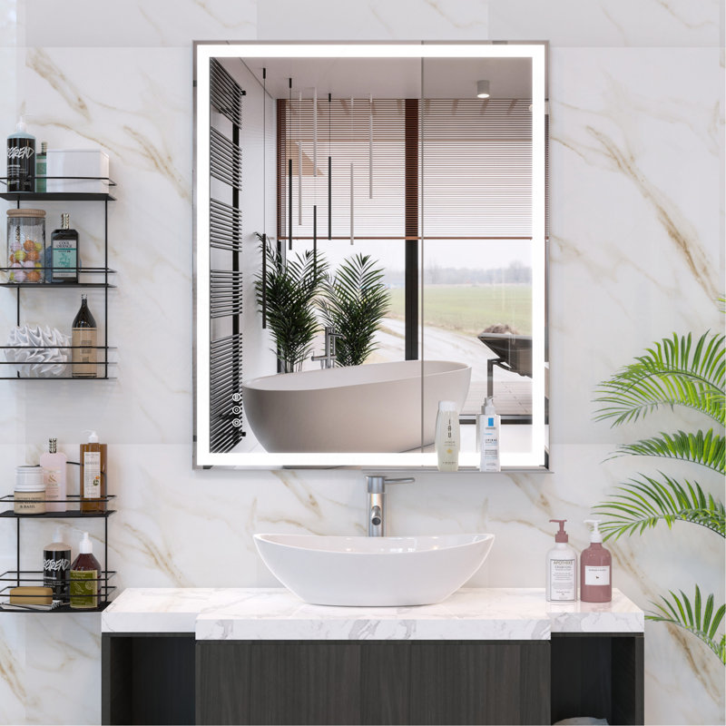Miroir de salle de bain mural 30 po x 36 po à DEL avec interrupteur tactile antibrouillard avec mémoire, 30 po x 36 po