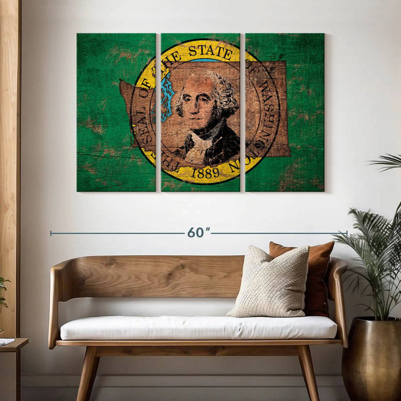 Borges State Map Over Washington Flag, 32" H x 50" W