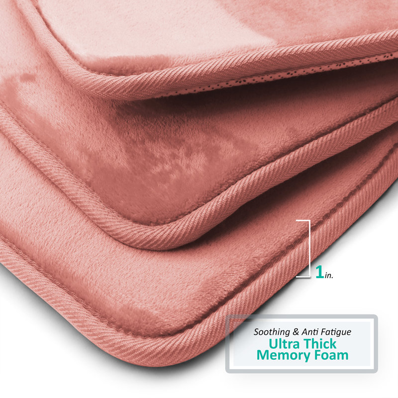 Ultra Soft and Absorbent Memory Foam Bath Rug Set with Non-Slip Backing, Large: 32" L x 20" W, Misty Rose