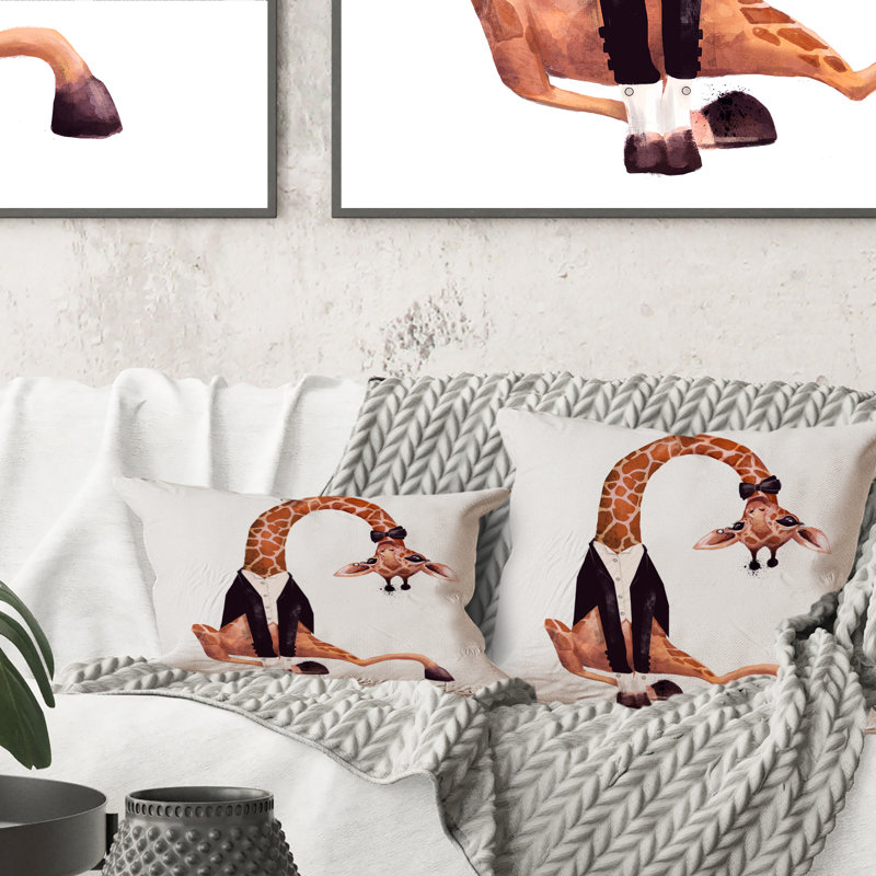 Adorable jolie girafe à l'aquarelle avec redingote - Coussin décoratif pour enfants, 16 po x 16 po