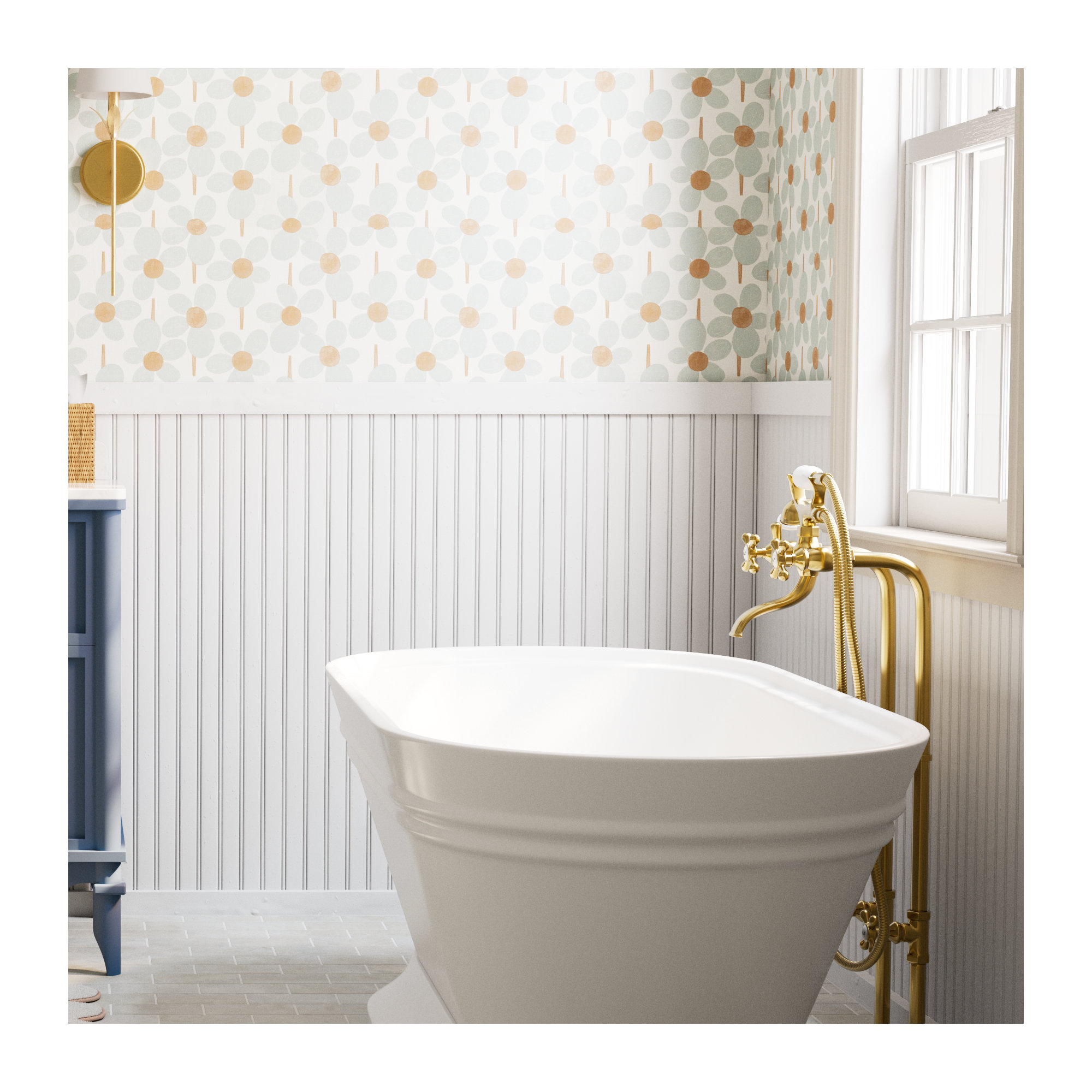 Kingston Brass Kingston Three-Handle 2-Hole Freestanding Tub Faucet with Supply Line and Stop Valve, Satin Brass