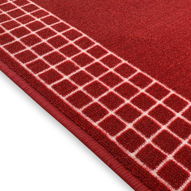 Tapis rouge touffeté à motif géométrique Everlea, Tapis de couloir 2 pi 2 po x 15 pi