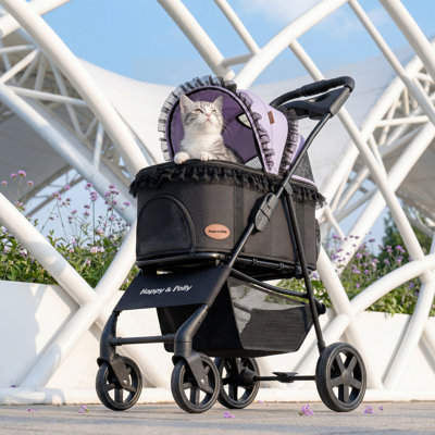 Poussette pliable pour chien de 39 po à 4 roues pour petits / moyens chiens - conception convertible 3-en-1 avec support amovible et mécanisme de pliage en un clic