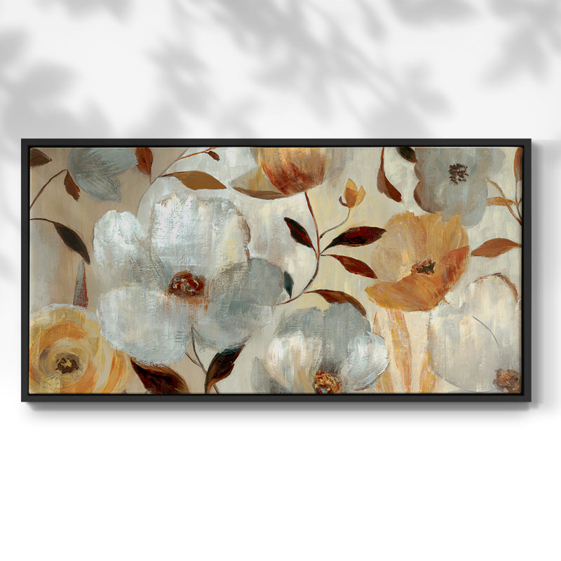 Golden Flower - Toile tendue avec châssis tendue, prête à être accrochée, H 25 po x l 49 po, Noir