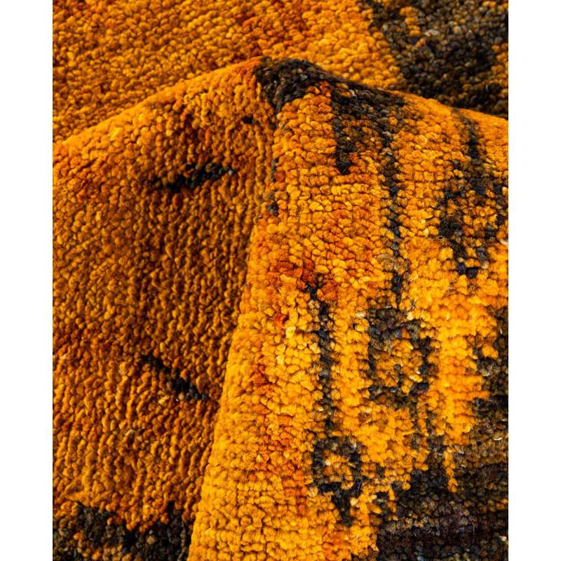 Tapis orange contemporain en laine noué à la main Conte 5 pi 10 po x 9 pi 2 po Conte