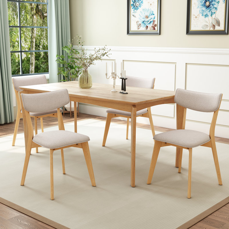 Colten 5-Piece Mid-Century Modern Rubberwood Dining Set, Light Beige/Natural Oak