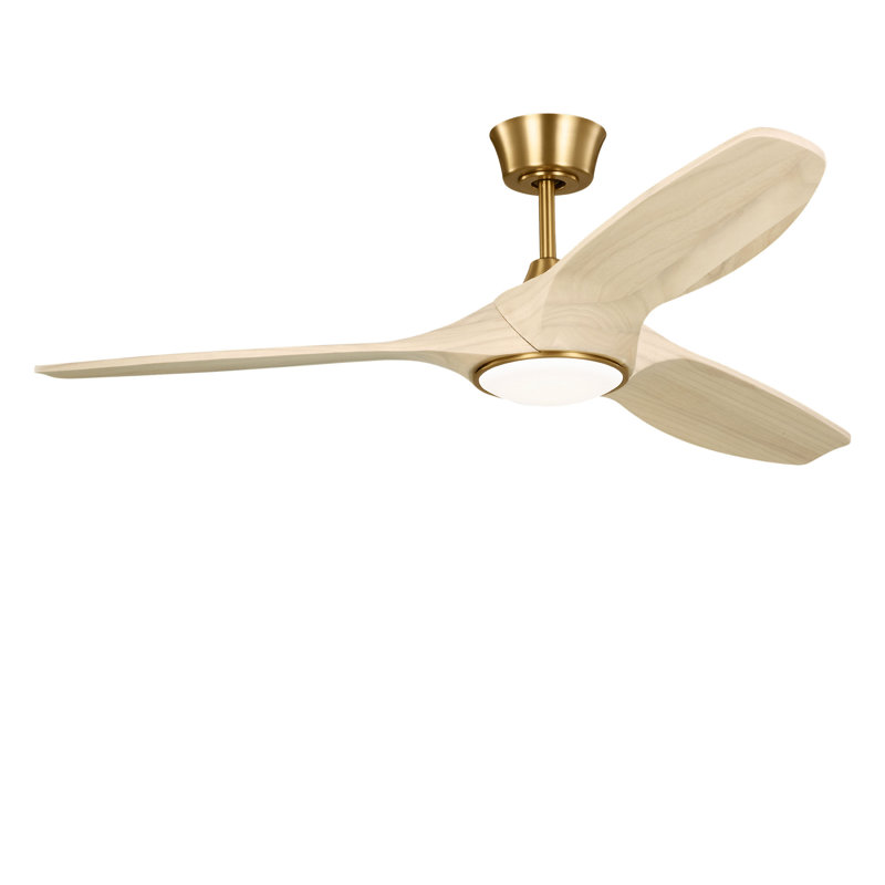 Ventilateur de plafond intelligent Selen, Chêne blanc délavé, 52 po de largeur, Laiton bruni