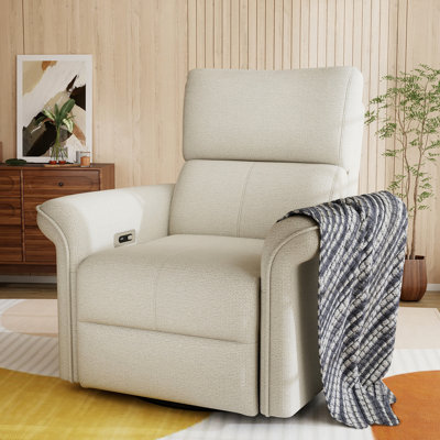 Fauteuil inclinable électrique à bascule pivotant pour adultes, fauteuil inclinable berçant à bascule pour petits espaces, fauteuil berçant en tissu pour chambre de bébé, fauteuil inclinable simple pour canapé dans la chambre à coucher (tissu + lumière)