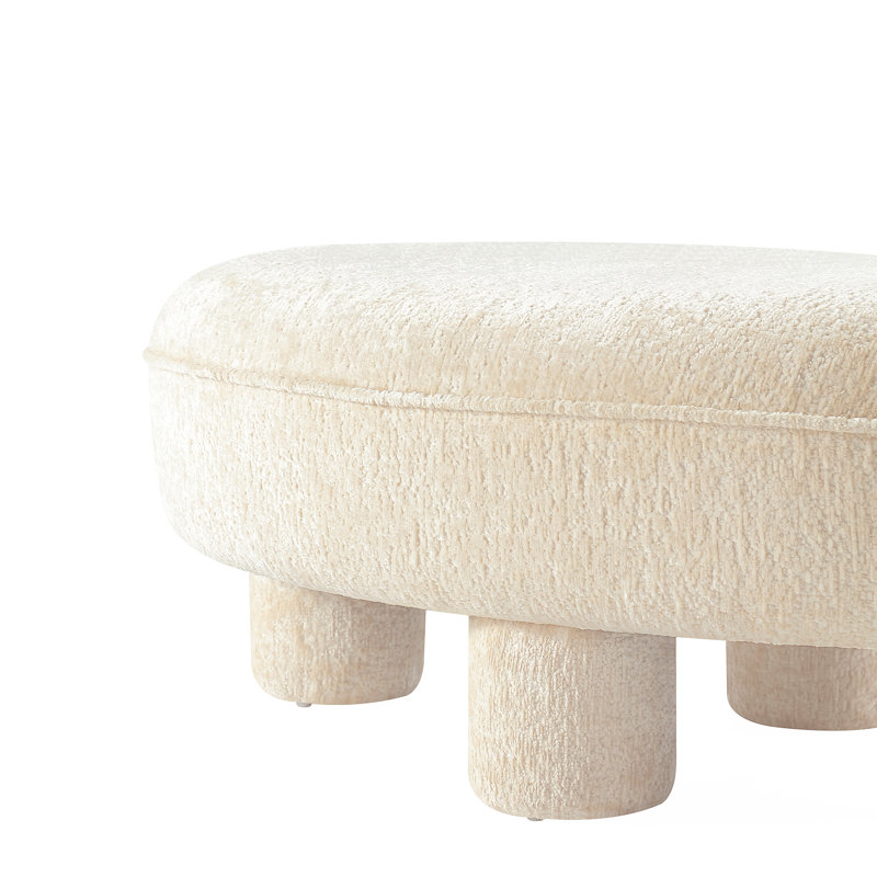 Tribeca Mid-Century Modern Chenille Upholstered Accent Ottoman in Cream, Cream