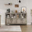 Buffet 55 po Farmhouse, 4 portes en verre, tablette réglable, armoire de rangement grise