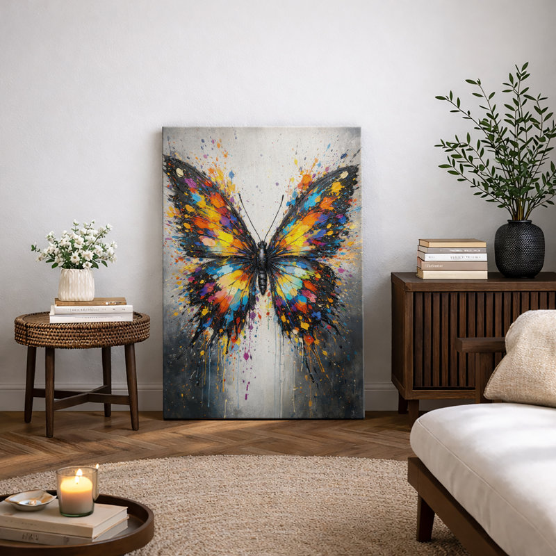 «Colorful Abstract Butterfly Splash», art de salon, impression sur toile encadrée, H 24 po x l 16 po x P 1,5 po, Toile tendue