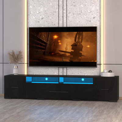 Console de télévision avec éclairage à DEL RVB complet et 90% d'espace de rangement pour les téléviseurs de 80 pouces