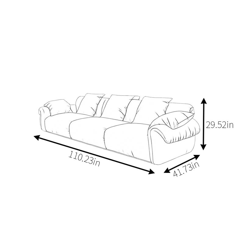Canapé rétro de luxe léger français, H 29,52 po x l 110,23 po x P 41,73 po, 3
