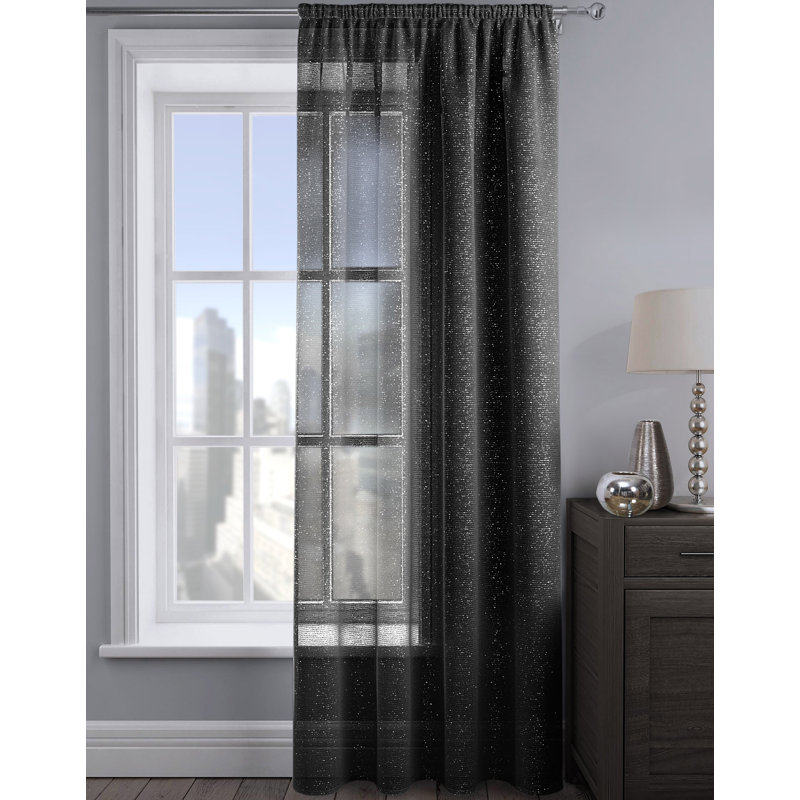 Pinchas Semi Sheer Curtain Single Panel, 54cm Width x 48cm Drop, Black