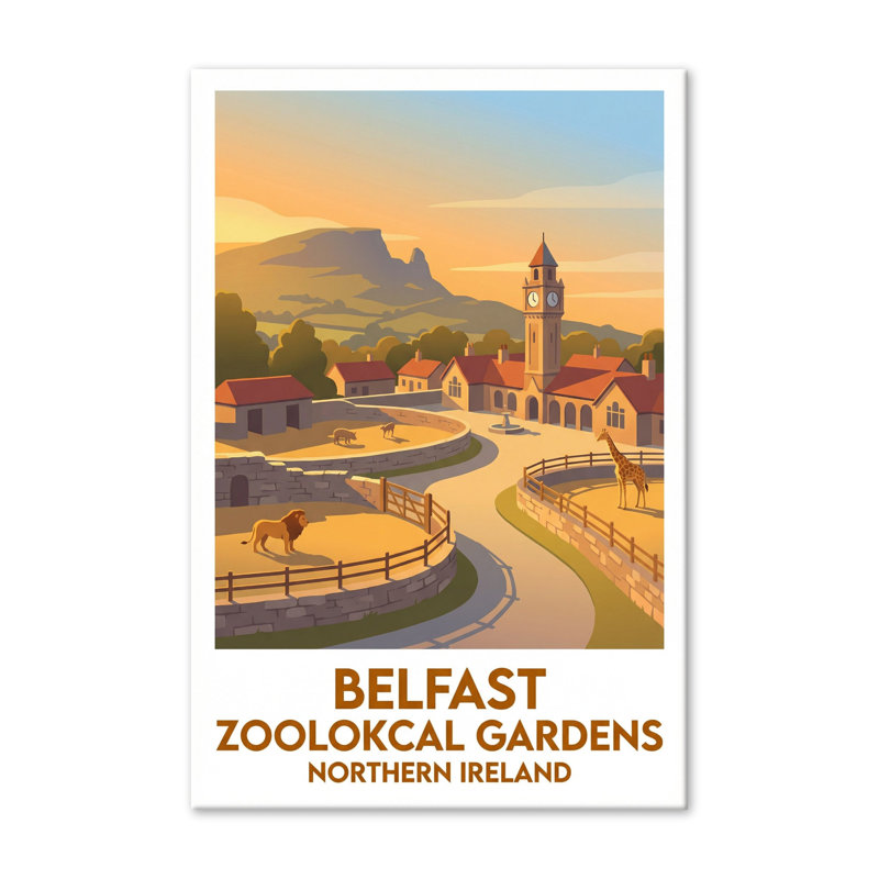 Belfast Zoological Gardens, Northern Ireland - Sunlit Wildlife and Romantic Park Poster. Giclee Print on Wrapped Canvas. Wall Art, Home Decor - Parks & Gardens, Northern Ireland 1 Piece Wrapped Canvas Wall Art
