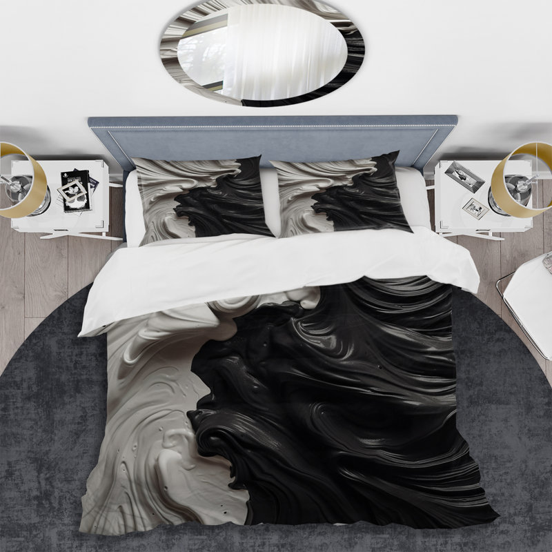 Ensemble de housse de couette en microfibre / polyester noir marbré Dreamscape I