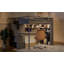 Structure de lit double pleine grandeur avec garde-robe intégrée, bureau d'étude, tablettes et lumières de rangement, conception peu encombrante-338892601