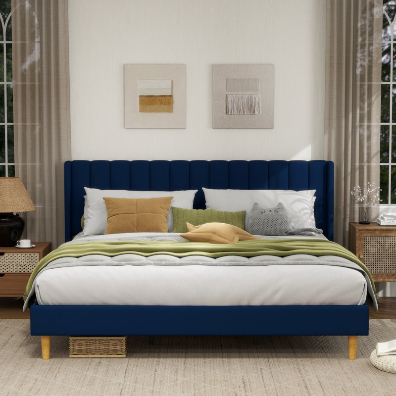 Sutter Upholstered Wingback Bed, King, Blue