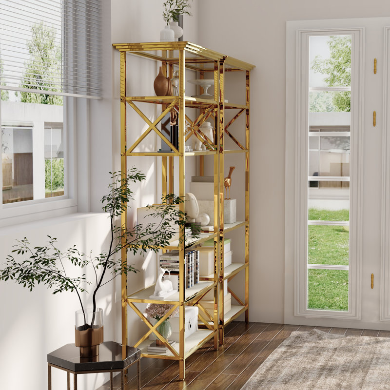 Monteco Gold Bookcase with Open Shelf Srorage